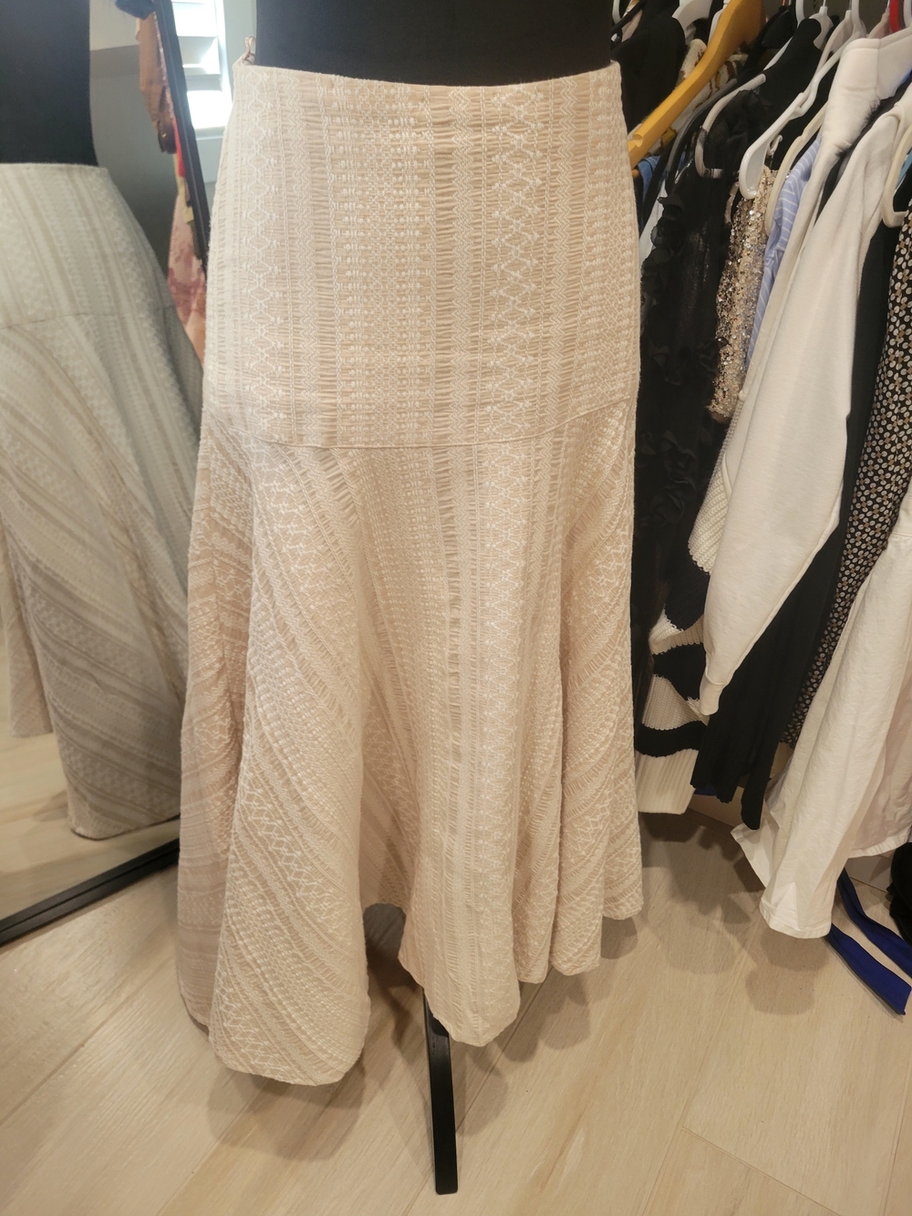 Lolita Cream Textured A-Line Midi Skirt 100% Cotton Brazil